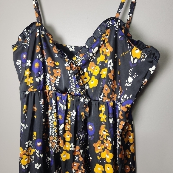 H&M Sundress Floral Satin Slip Dress Spaghetti Strap Size 14 - Picture 4 of 11
